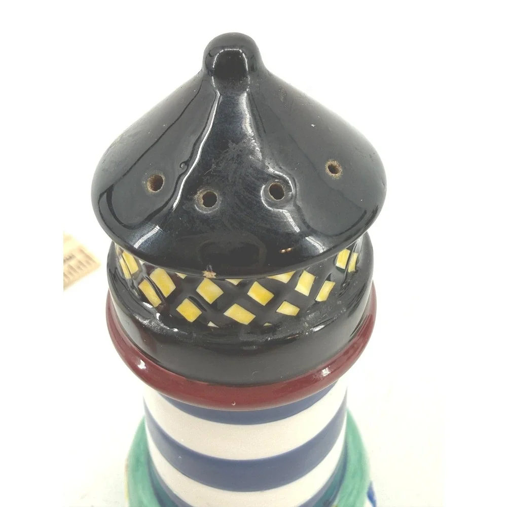 Lighthouse Salt and Pepper Shakers Nautical Multicolor Ceramic Set Coastal